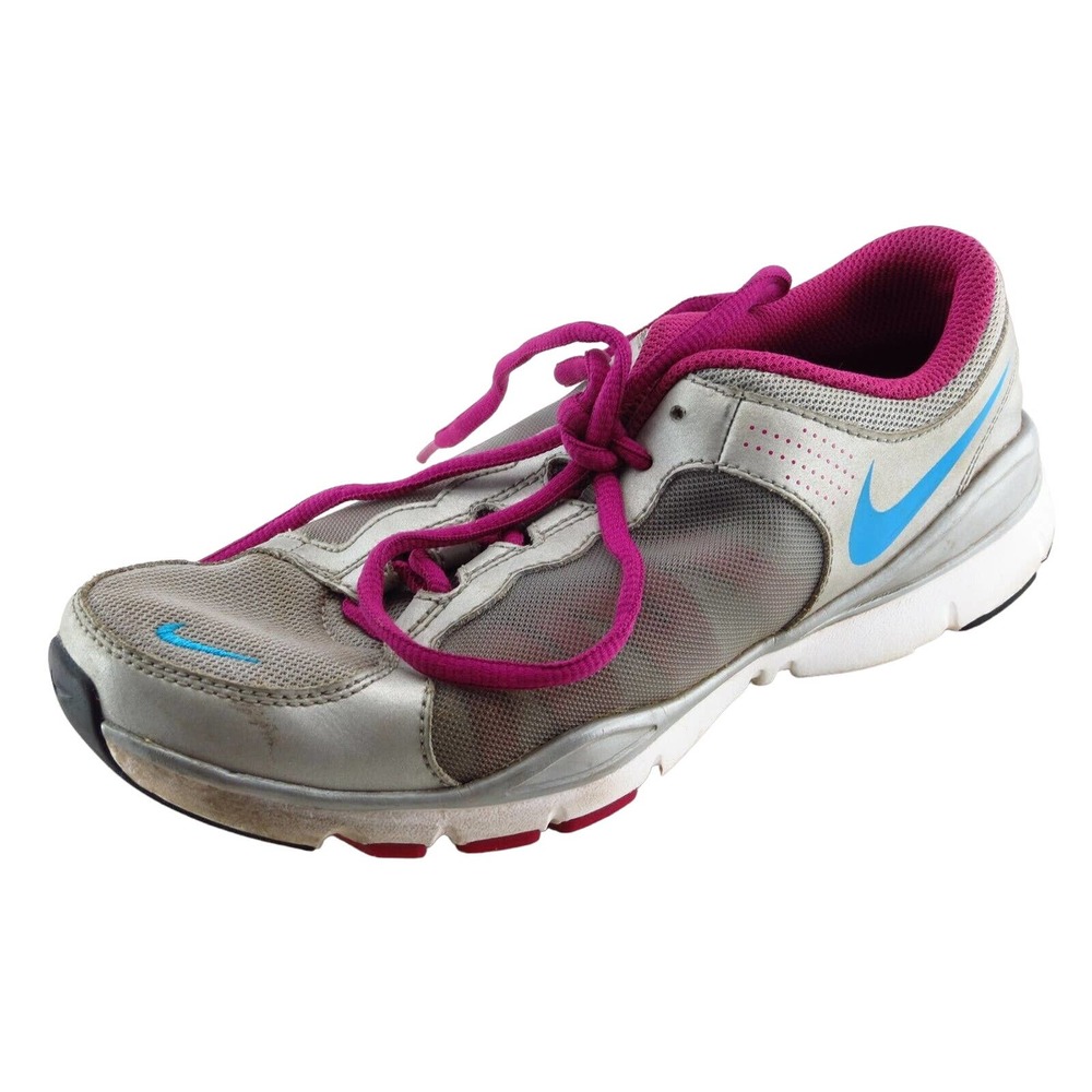 Nike Women Training‎ Shoes Flex TR 2 Size 7.5 Gray Lace-Up Fabric Athletic